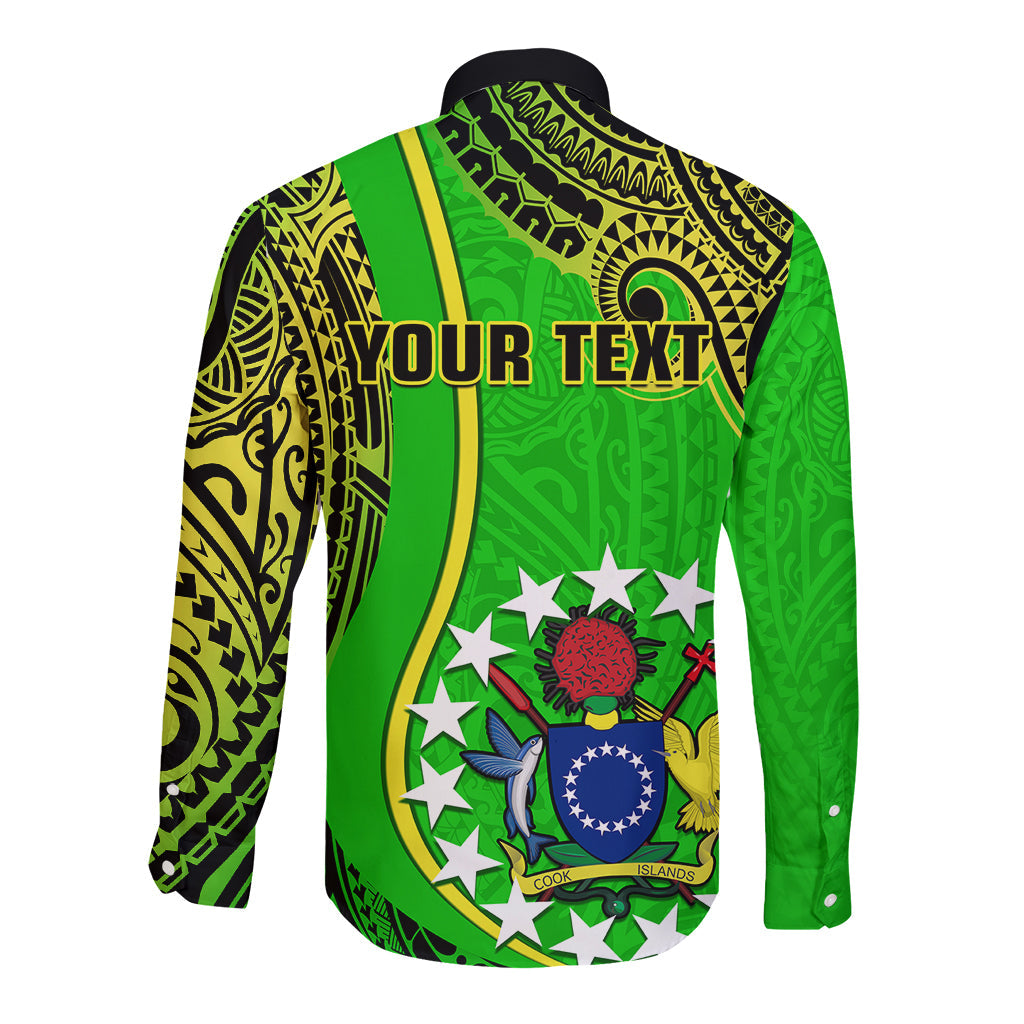 Personalised Cook Islands Long Sleeve Button Shirt Mangaia Gospel Day Green Version