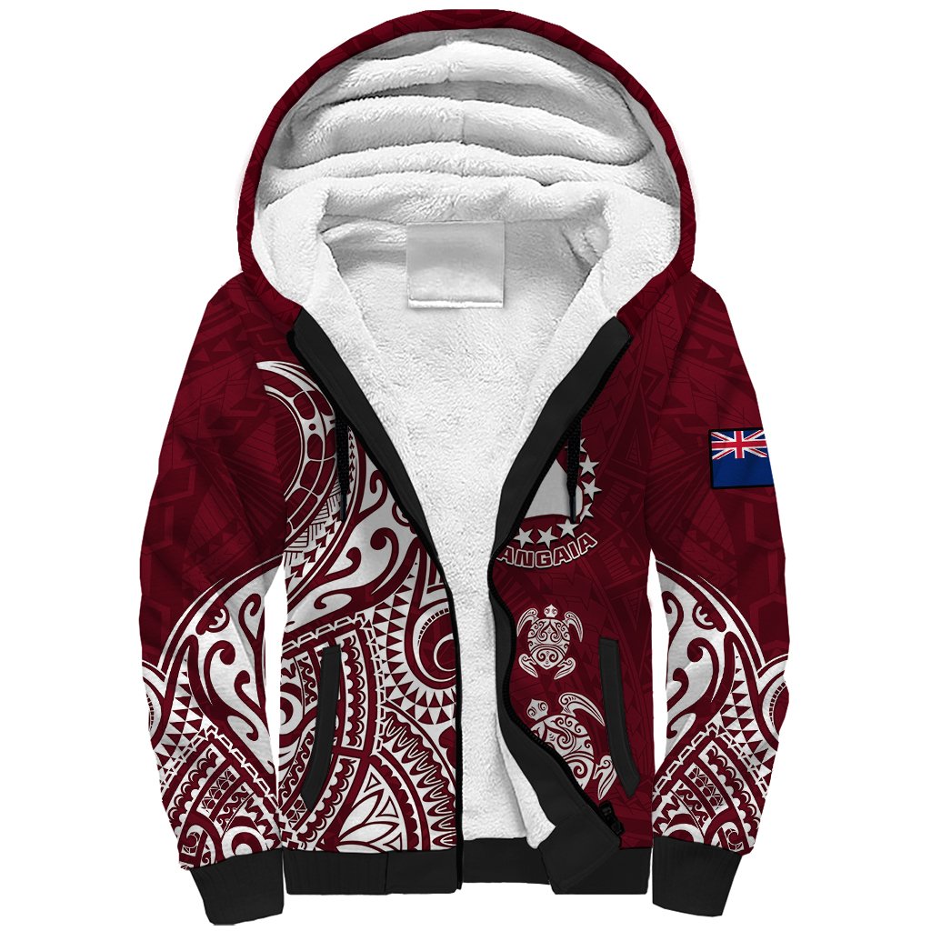 Personalised Mangaia Cook Islands Sherpa Hoodie Polynesian Sea Turtle