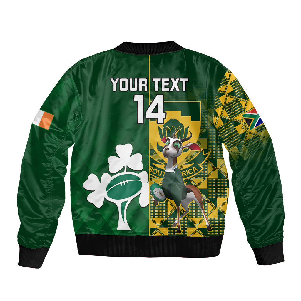 Custom South Africa And Ireland Rugby Sleeve Zip Bomber Jacket 2023 World Cup Springboks Shamrocks Together