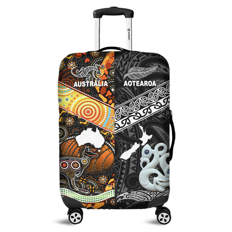 New Zealand Maori Aotearoa And Australia Aboriginal Luggage Cover Together Black