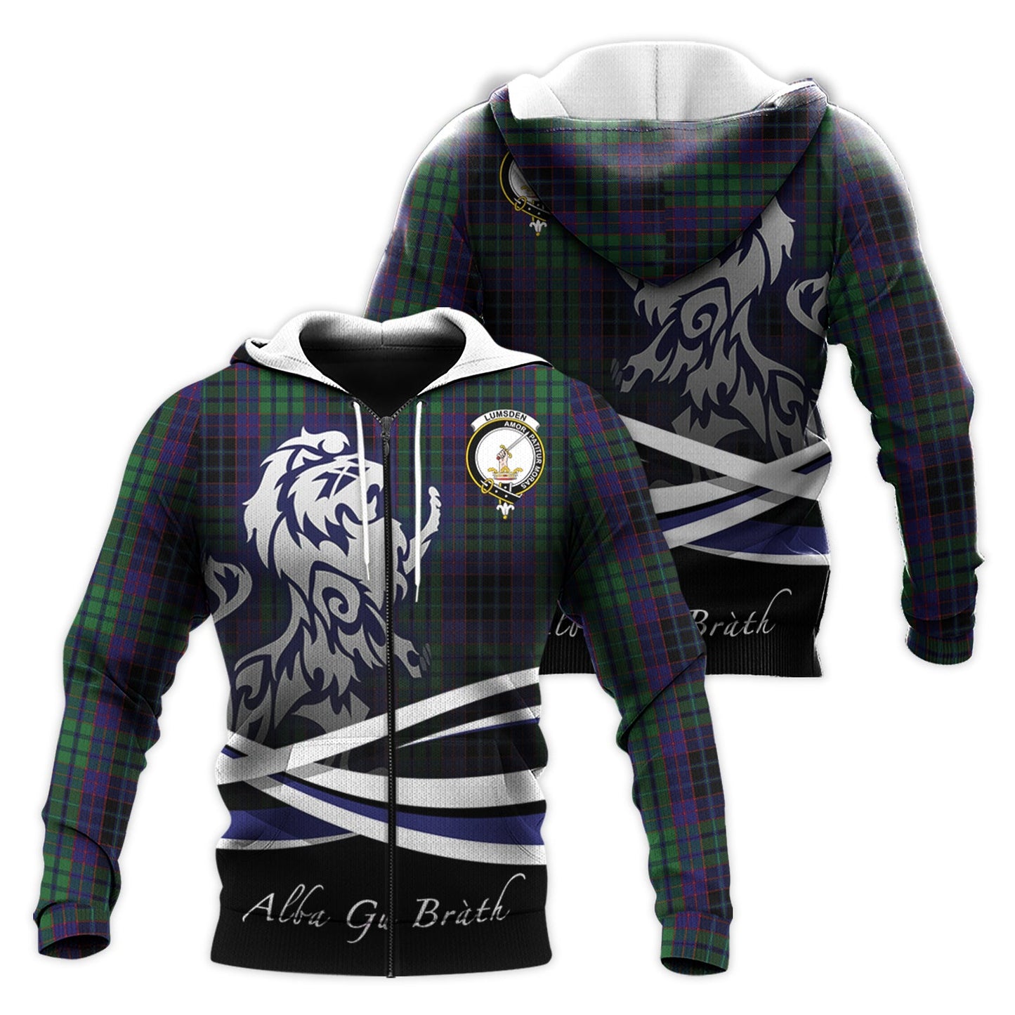 Printivon Lumsden Green Tartan Scottish Lion Hoodie