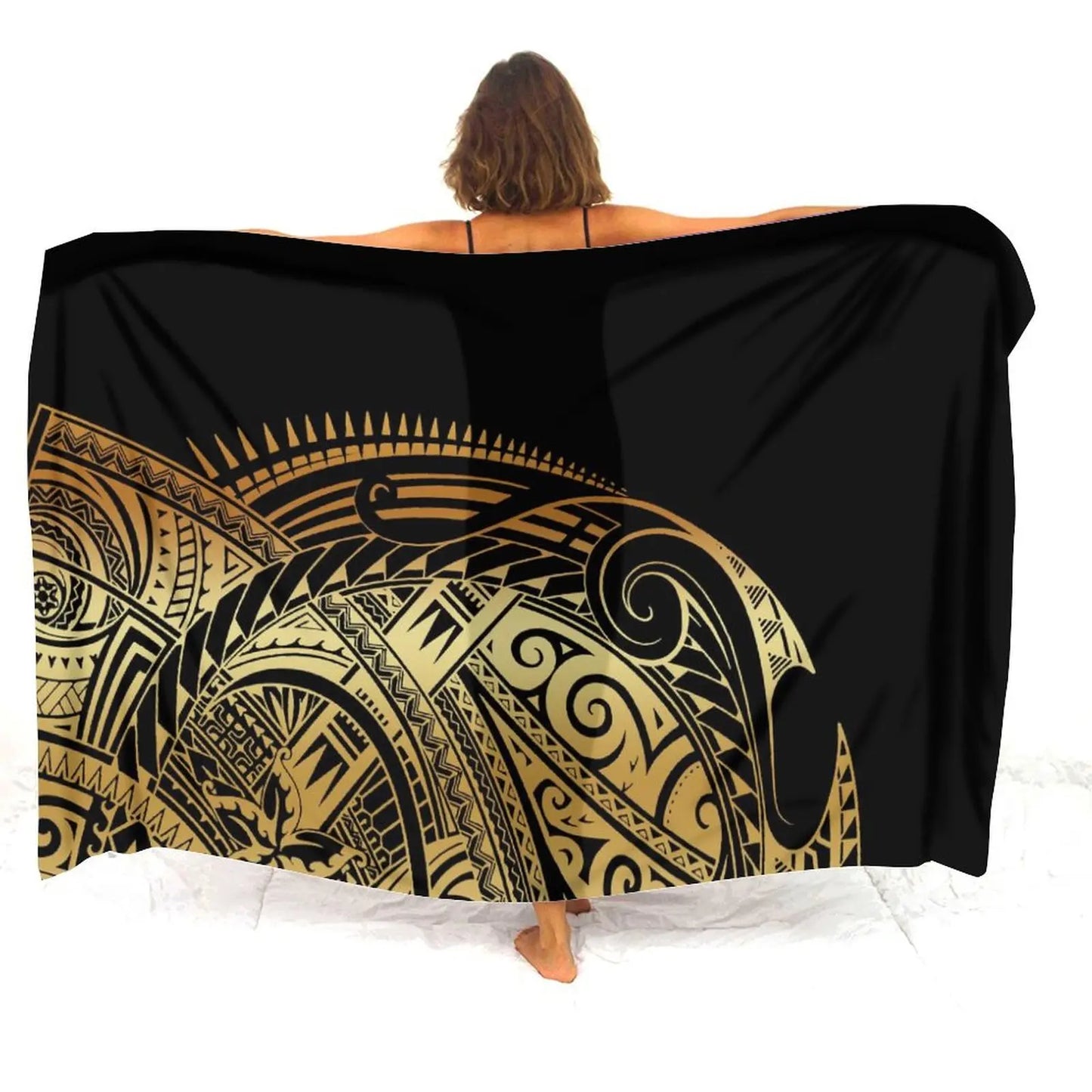 Polynesian Tribal Black Sarong Polynesian Printed Beach Women's Sarong
