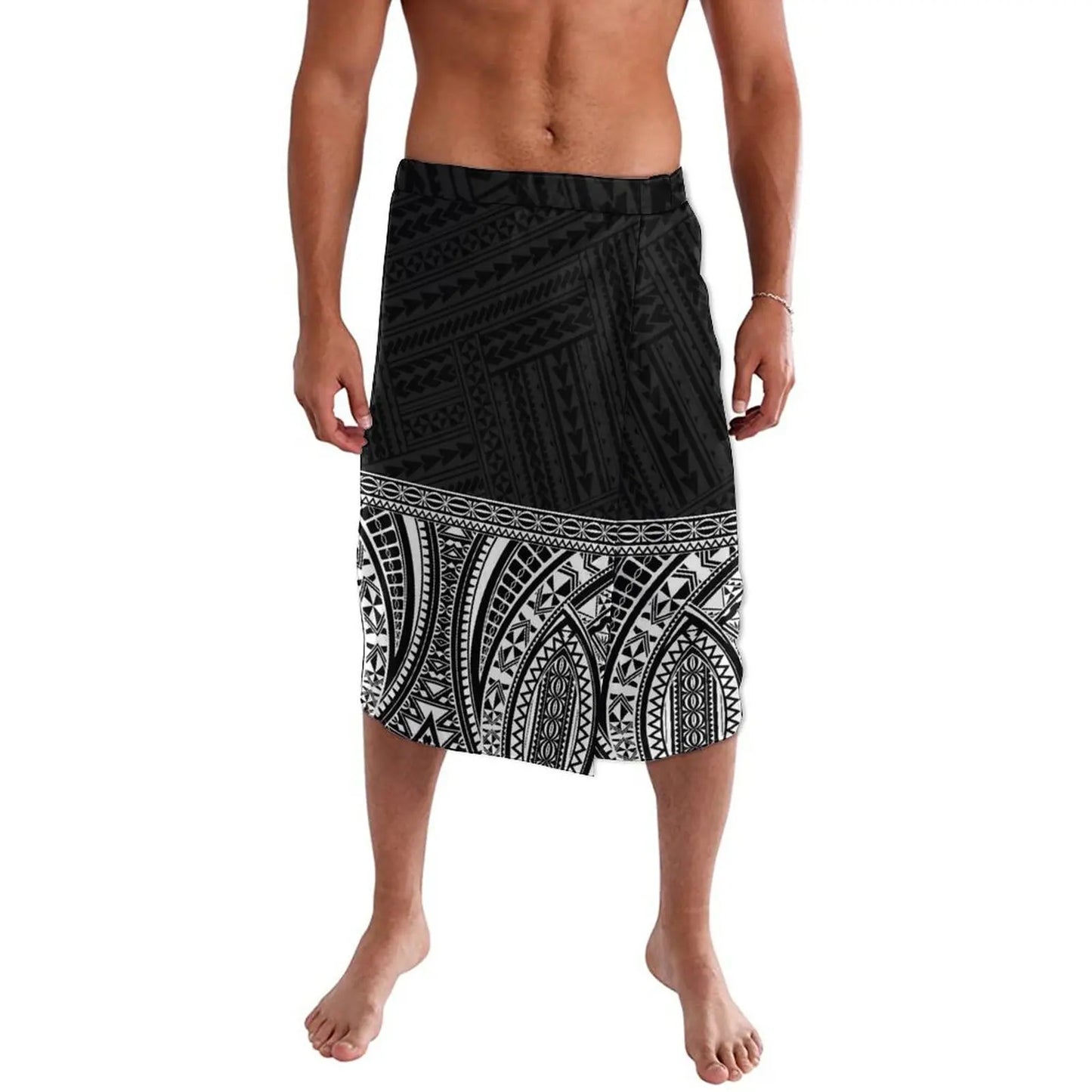 Black Polynesian Tribal Style Menswear Ie Faitaga Samoa Lavalava Island Tropical Wear Wrap Skirt