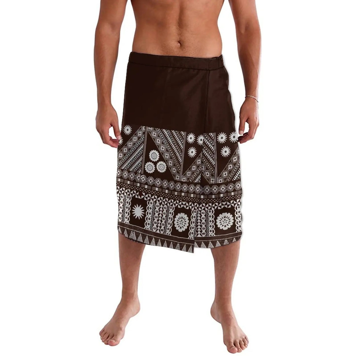 Brown Polynesian Tribal Pattern Menswear Ie Faitaga Samoa Lavalava Island Wear Wrap Skirt For Men