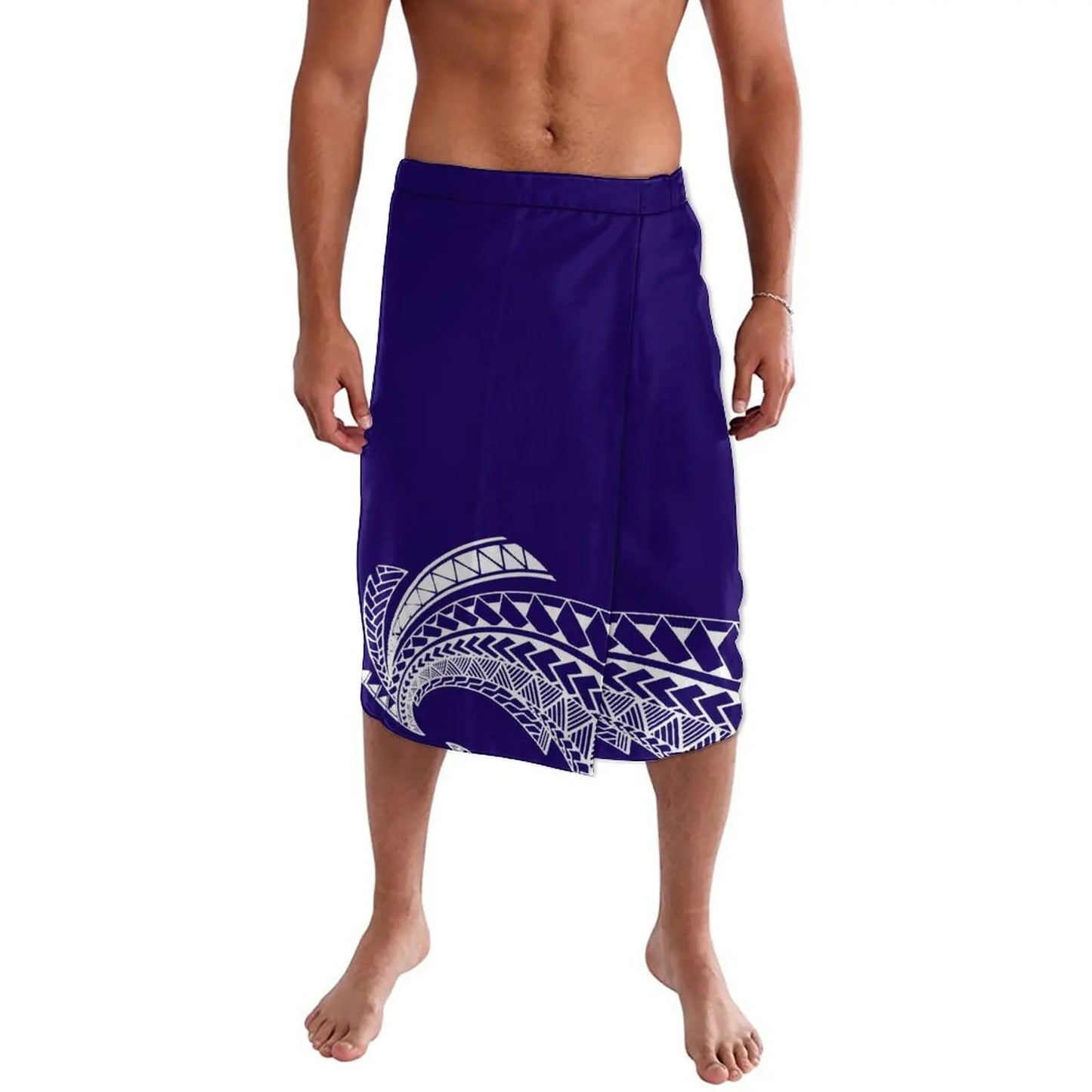 Blue Polynesian Tribal Pattern Ie Faitaga Samoa Lavalava Island Wear Wrap Skirt For Men