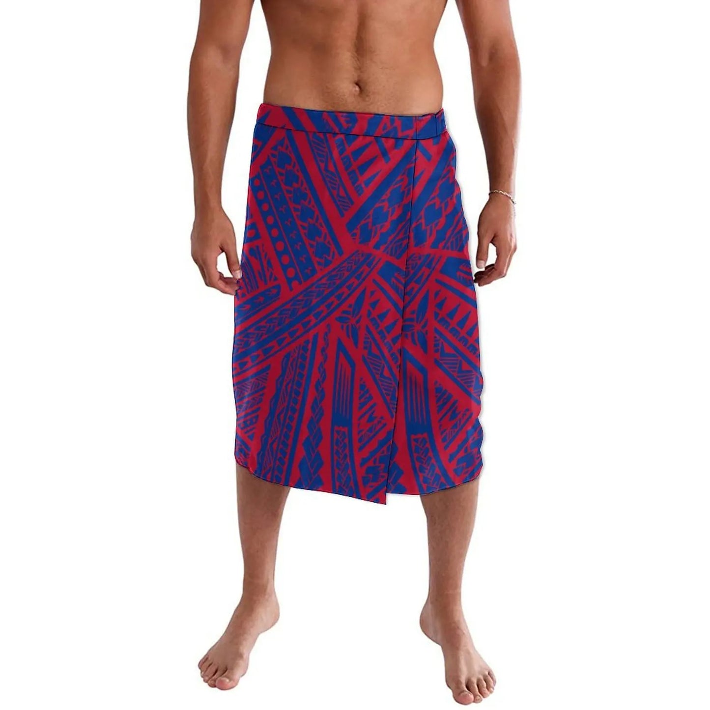 Summer Pacific Islands Traditional Polynesian Tribal Pattern Ie Faitaga Red Lavalava Island Wear Wrap Skirt For Men