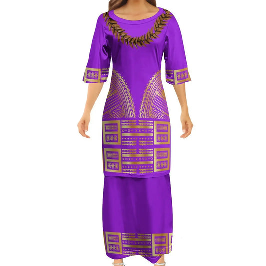 Polynesian Traditional Tribal Pattern Pink Couple Set Puletasi Dress Man Shirt Matching Outfit
