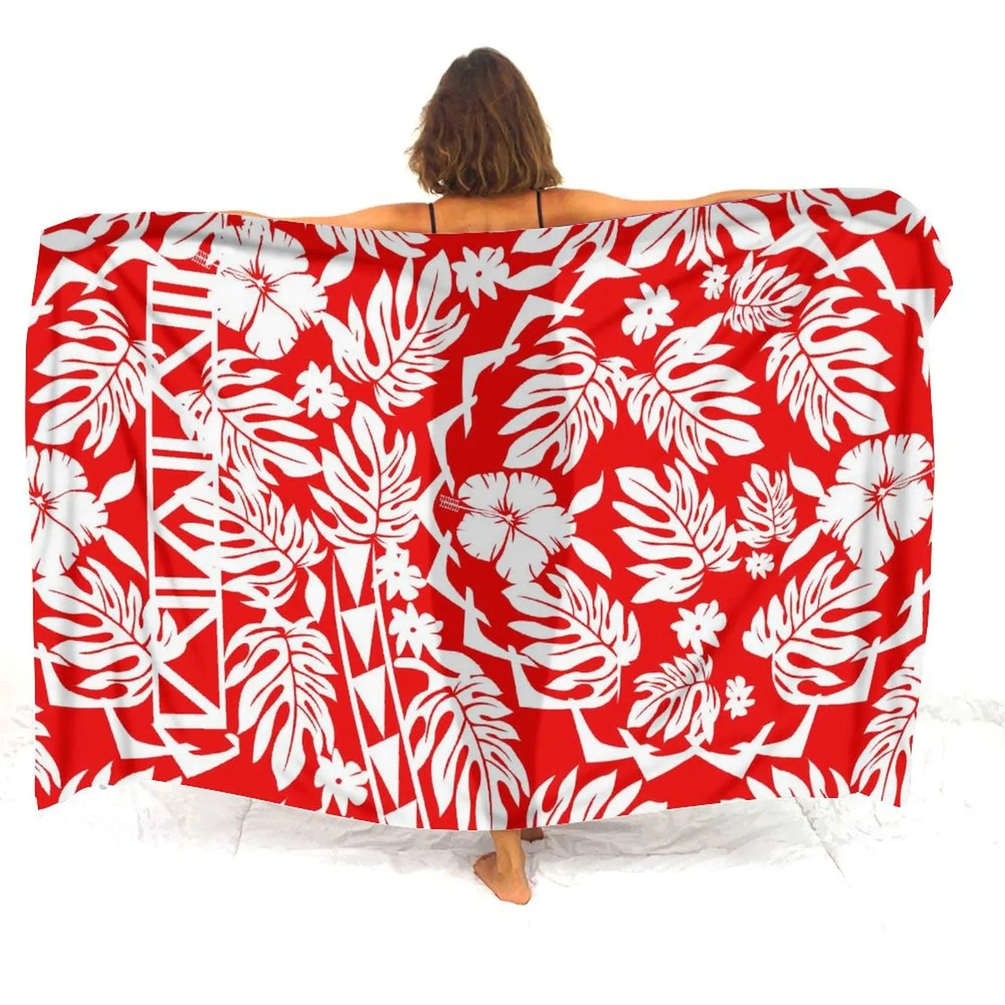 Red Polynesian Tribal Flowers Tropical Sarong Polynesian Printed Beach Women's Sarong