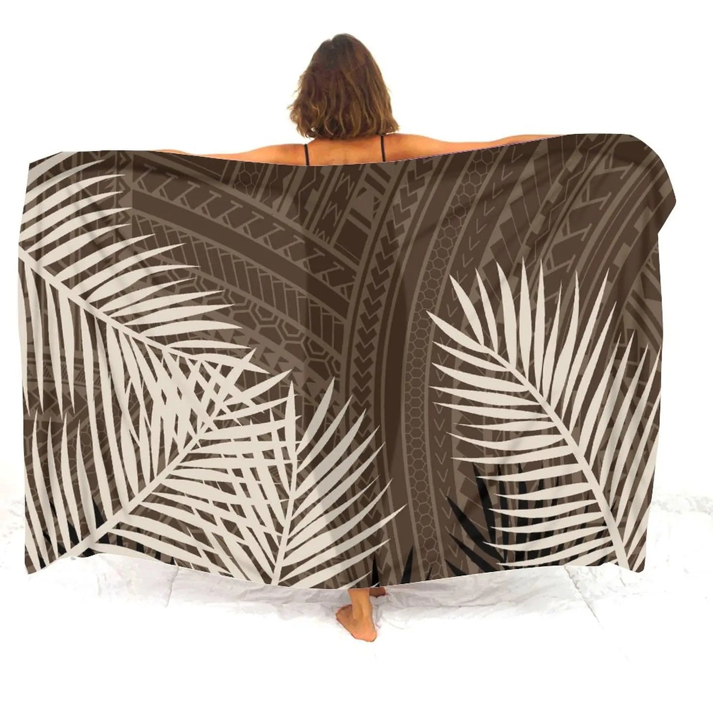 Polynesian Leaf Tropical Sarong Polynesian Tribal Printed Brown Beach Women's Sarong