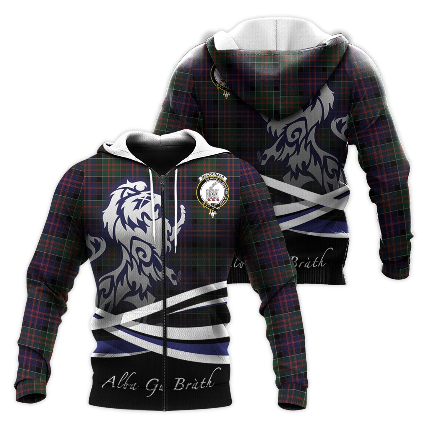 Printivon Macdonald Of Clanranald Tartan Scottish Lion Hoodie