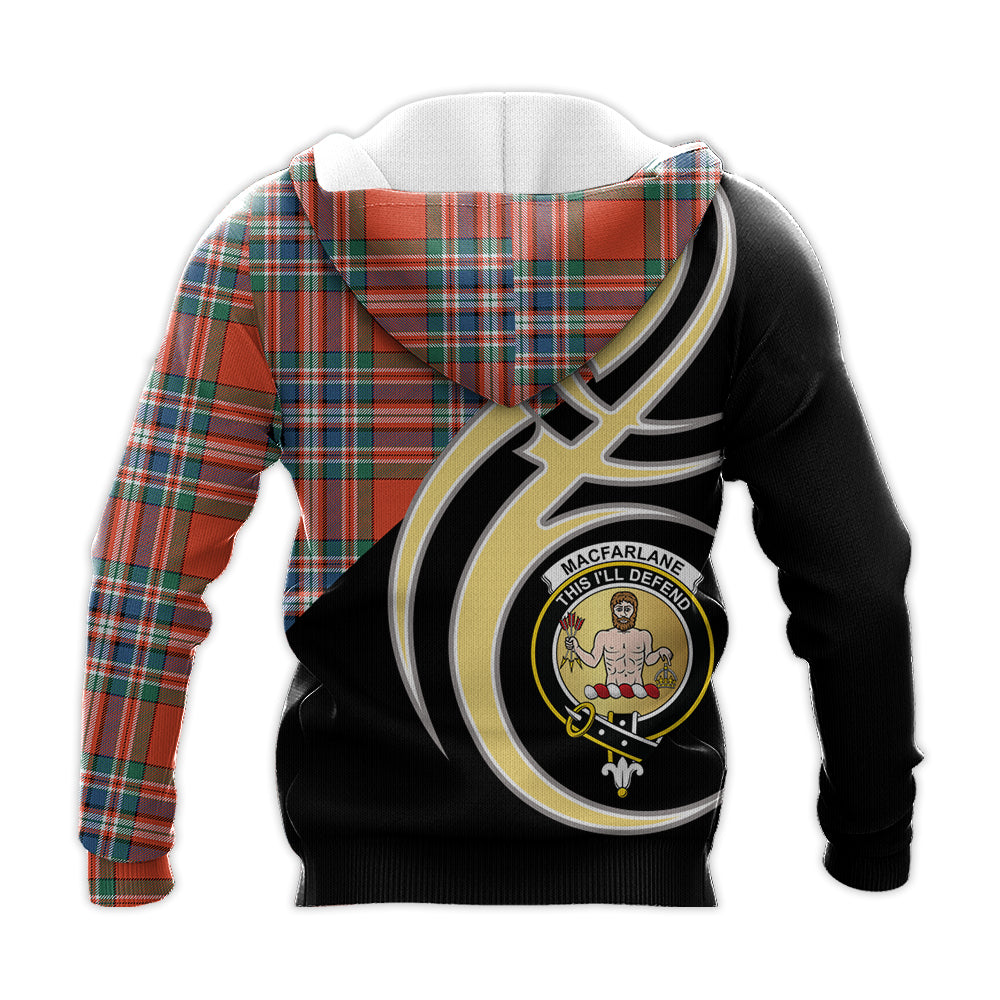 Printivon Macfarlane Ancient Clan Believe In Me Crest Tartan Knitted Hoodie Custom Your Text