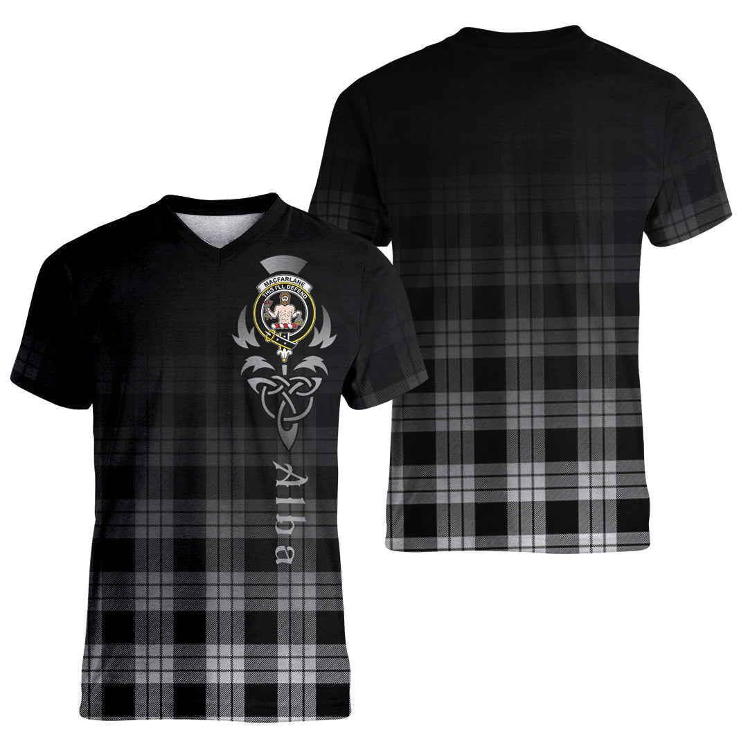Printivon MacFarlane Black White Tartan Crest Alba Celtic T Shirt