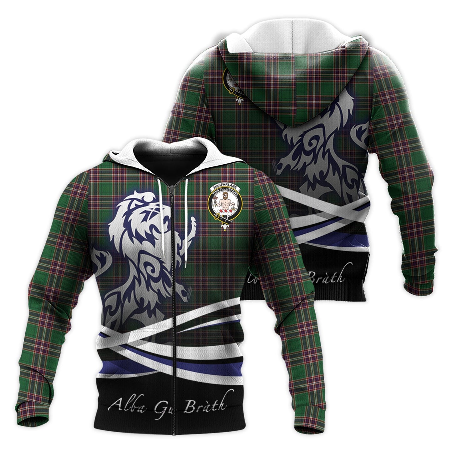 Printivon Macfarlane Hunting Tartan Scottish Lion Hoodie