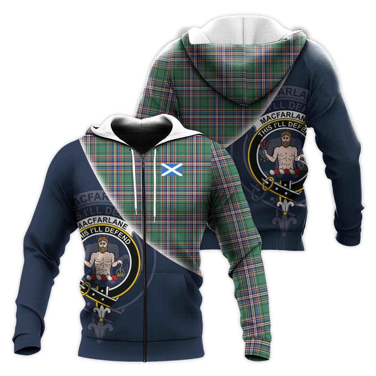 Printivon Macfarlane Hunting Ancient Tartan Scottish Crest Hoodie