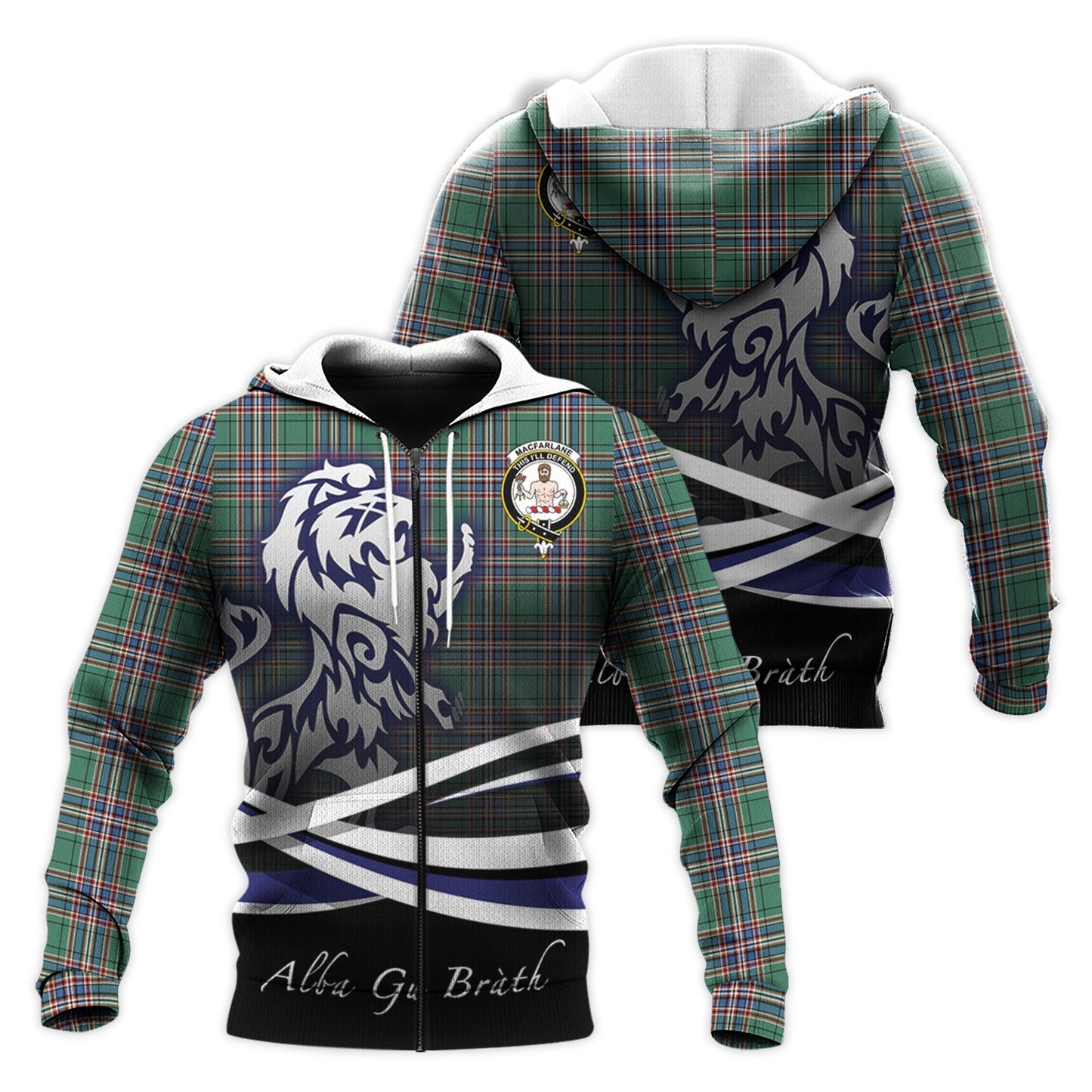 Printivon Macfarlane Hunting Ancient Tartan Scottish Lion Hoodie
