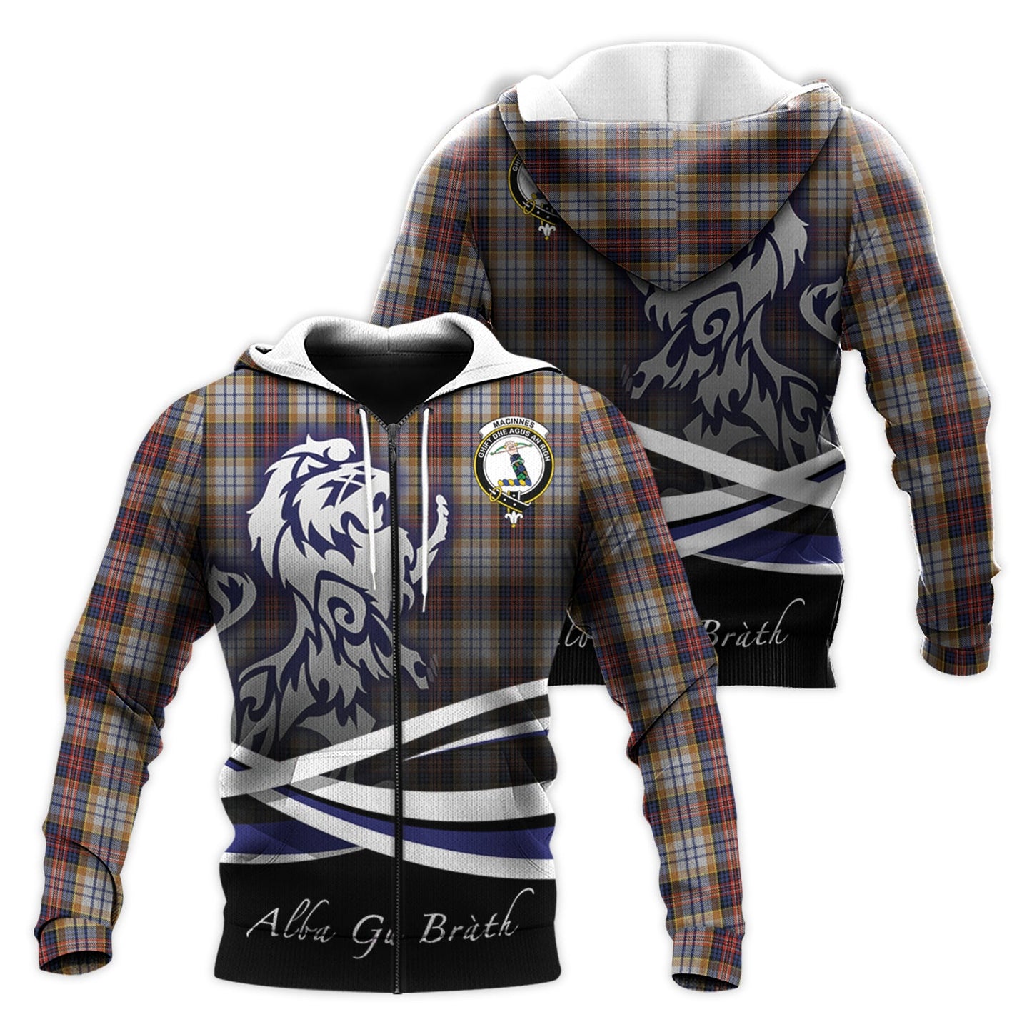 Printivon Macinnes Ancient Hunting Tartan Scottish Lion Hoodie