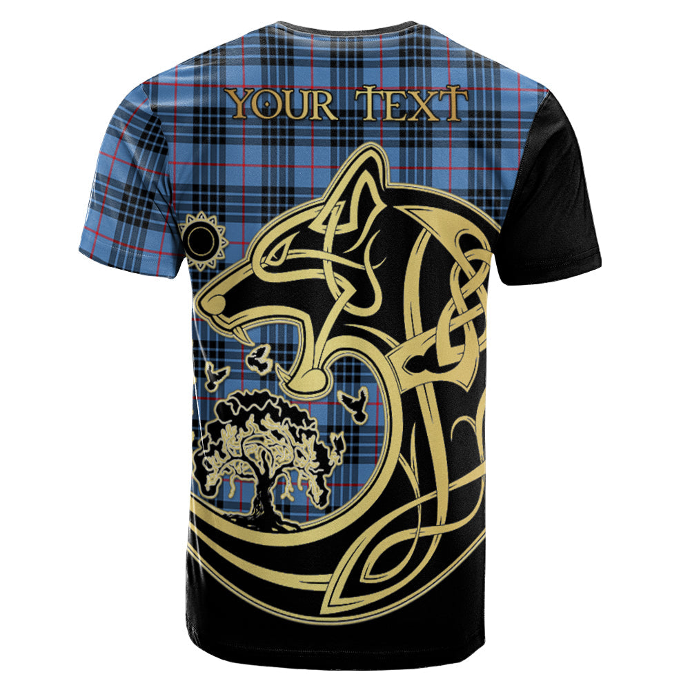 Printivon MacKay Blue Crest Celtic Wolf Tartan T Shirt Custom Your Text