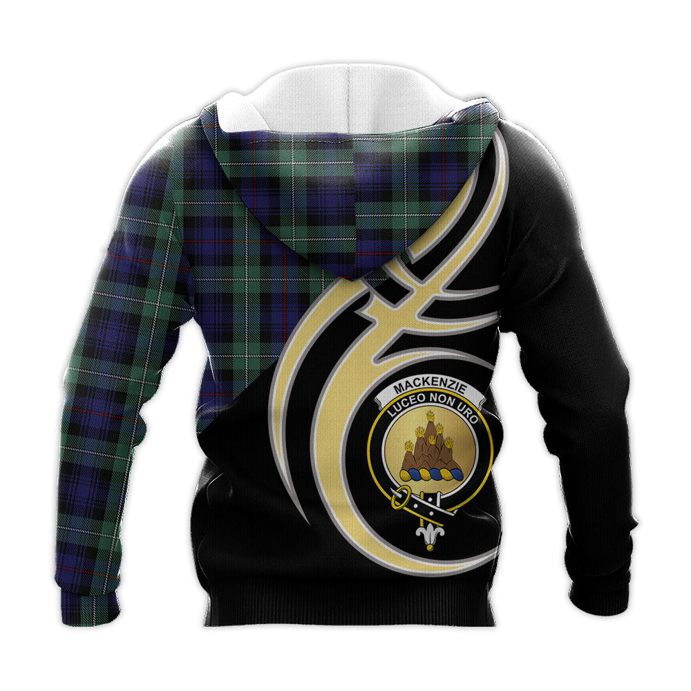 Printivon Mackenzie Hunting Green Clan Believe In Me Crest Tartan Knitted Hoodie Custom Your Text