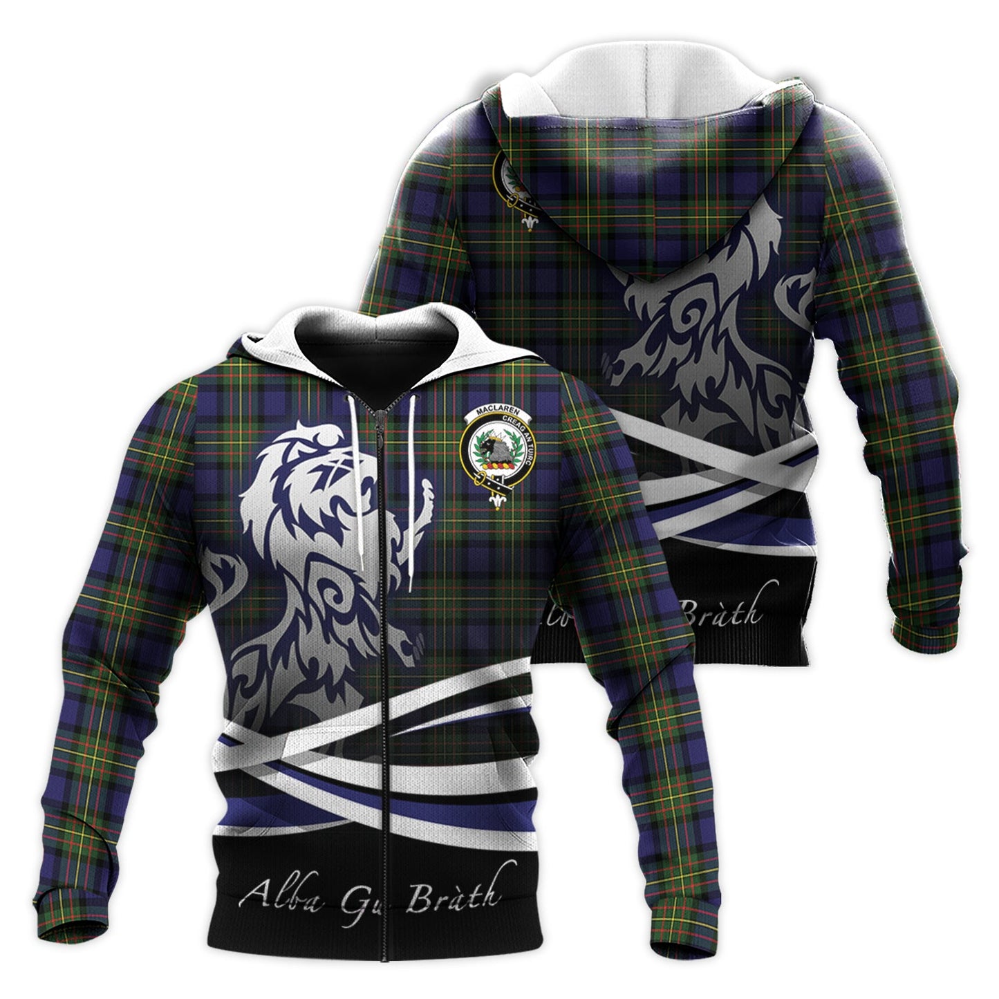 Printivon Maclaren Modern Tartan Scottish Lion Hoodie