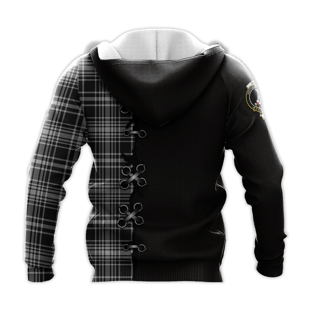 Printivon Maclean Black And White Tartan Hoodie Lion Rampant And Celtic Thistle Style