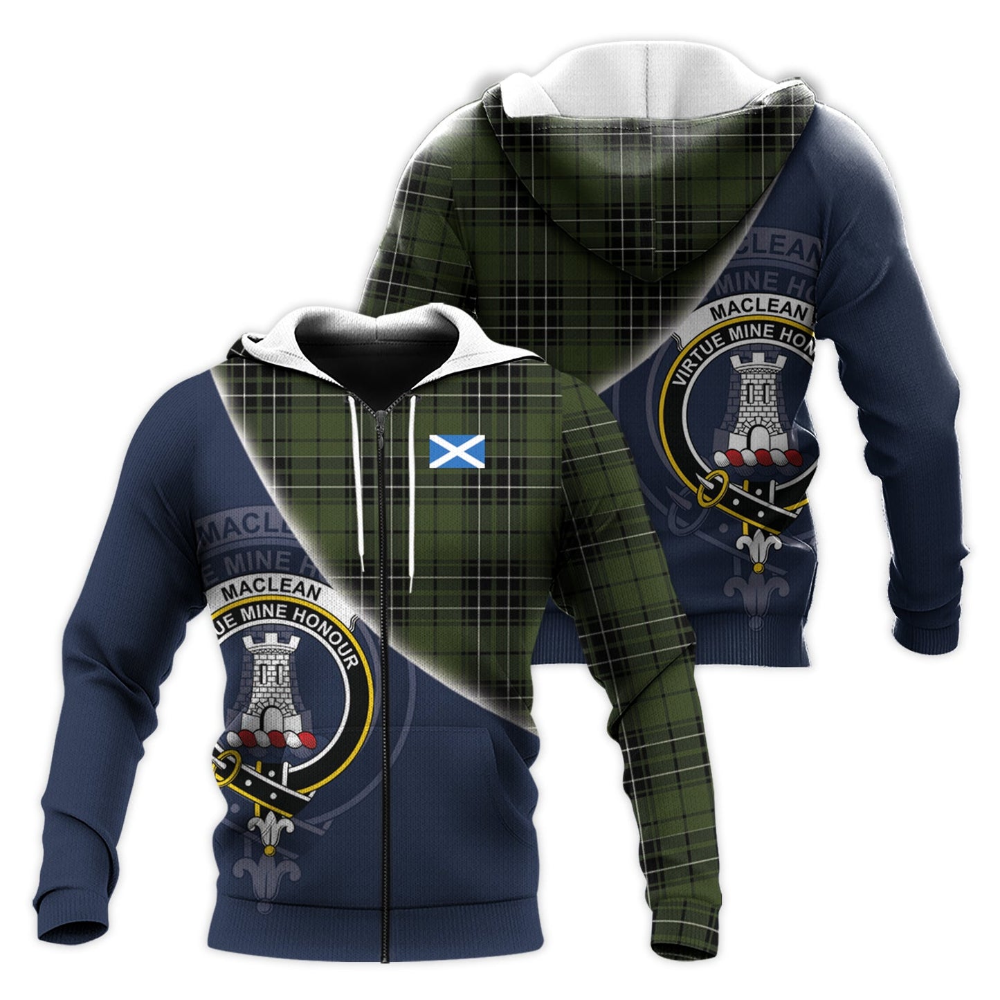 Printivon Maclean Hunting Tartan Scottish Crest Hoodie