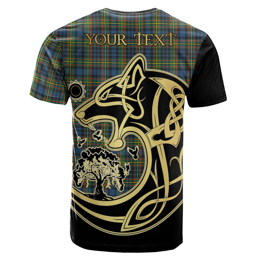 Printivon MacLellan Ancient Crest Celtic Wolf Tartan T Shirt Custom Your Text