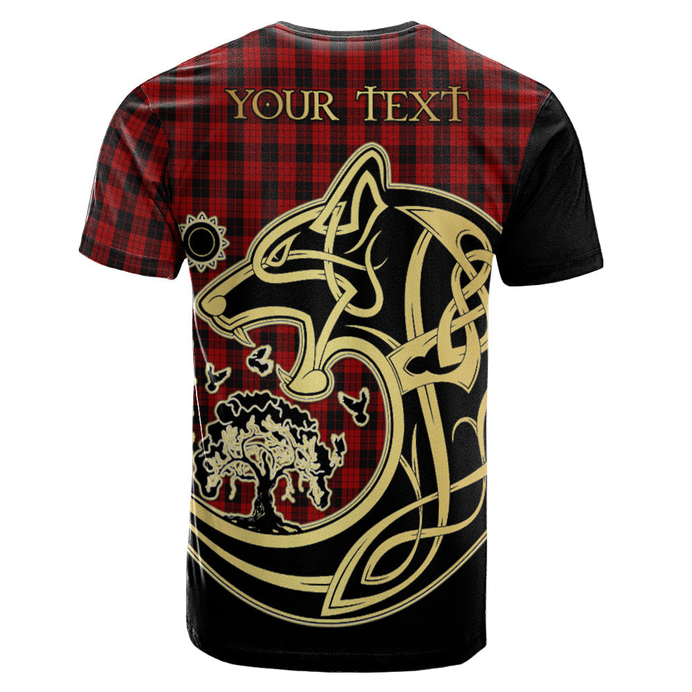 Printivon MacLeod Black and Red Crest Celtic Wolf Tartan T Shirt Custom Your Text