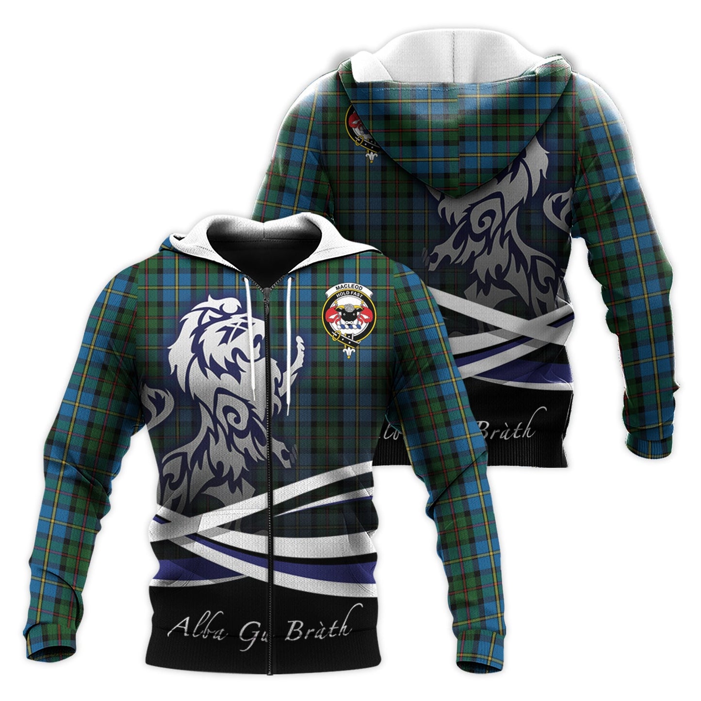 Printivon Macleod Green Tartan Scottish Lion Hoodie