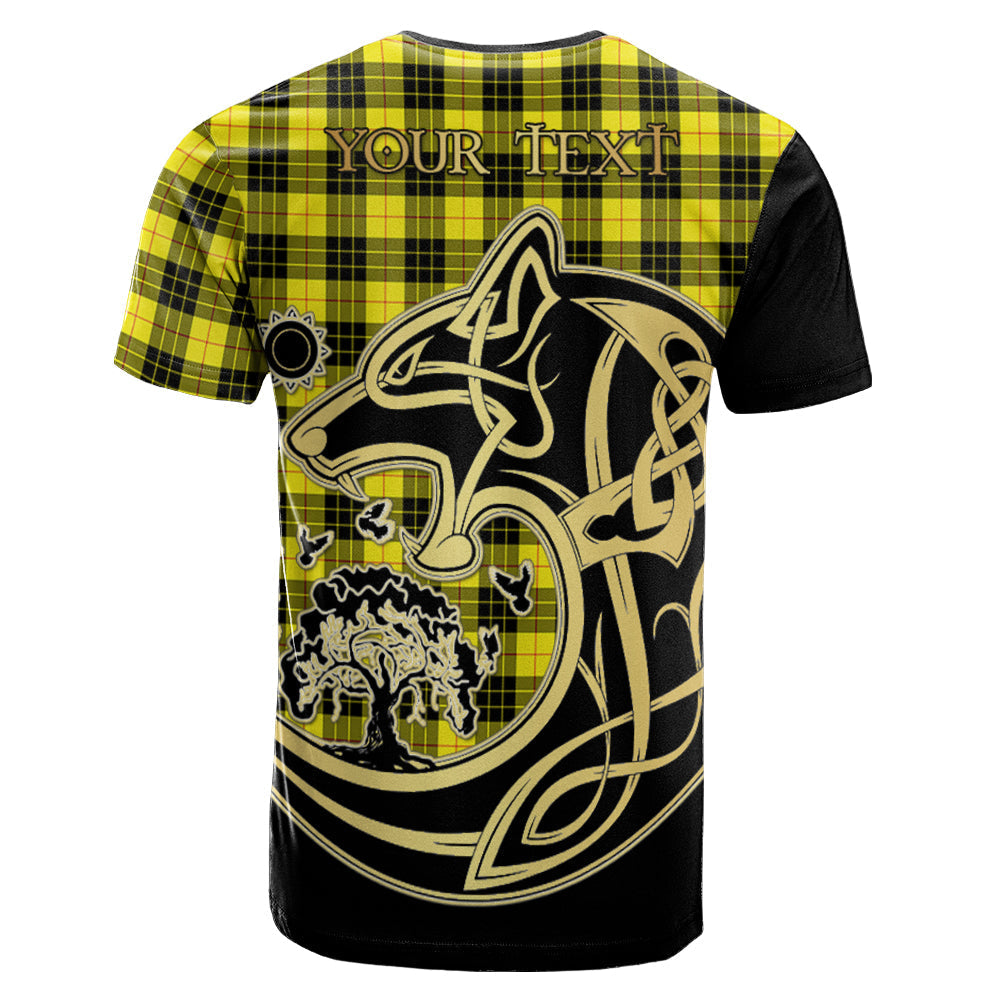 Printivon MacLeod of Lewis Modern Crest Celtic Wolf Tartan T Shirt Custom Your Text