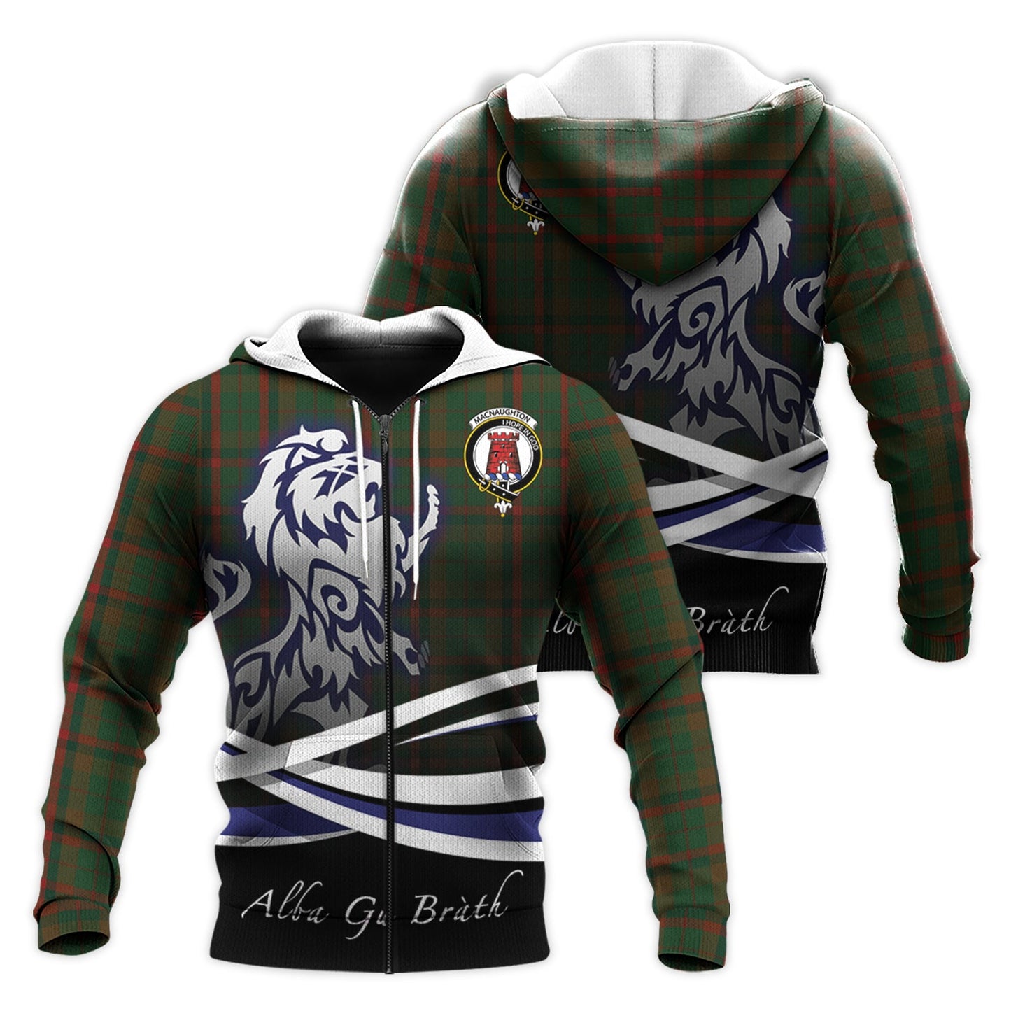 Printivon Macnaughton Hunting Tartan Scottish Lion Hoodie