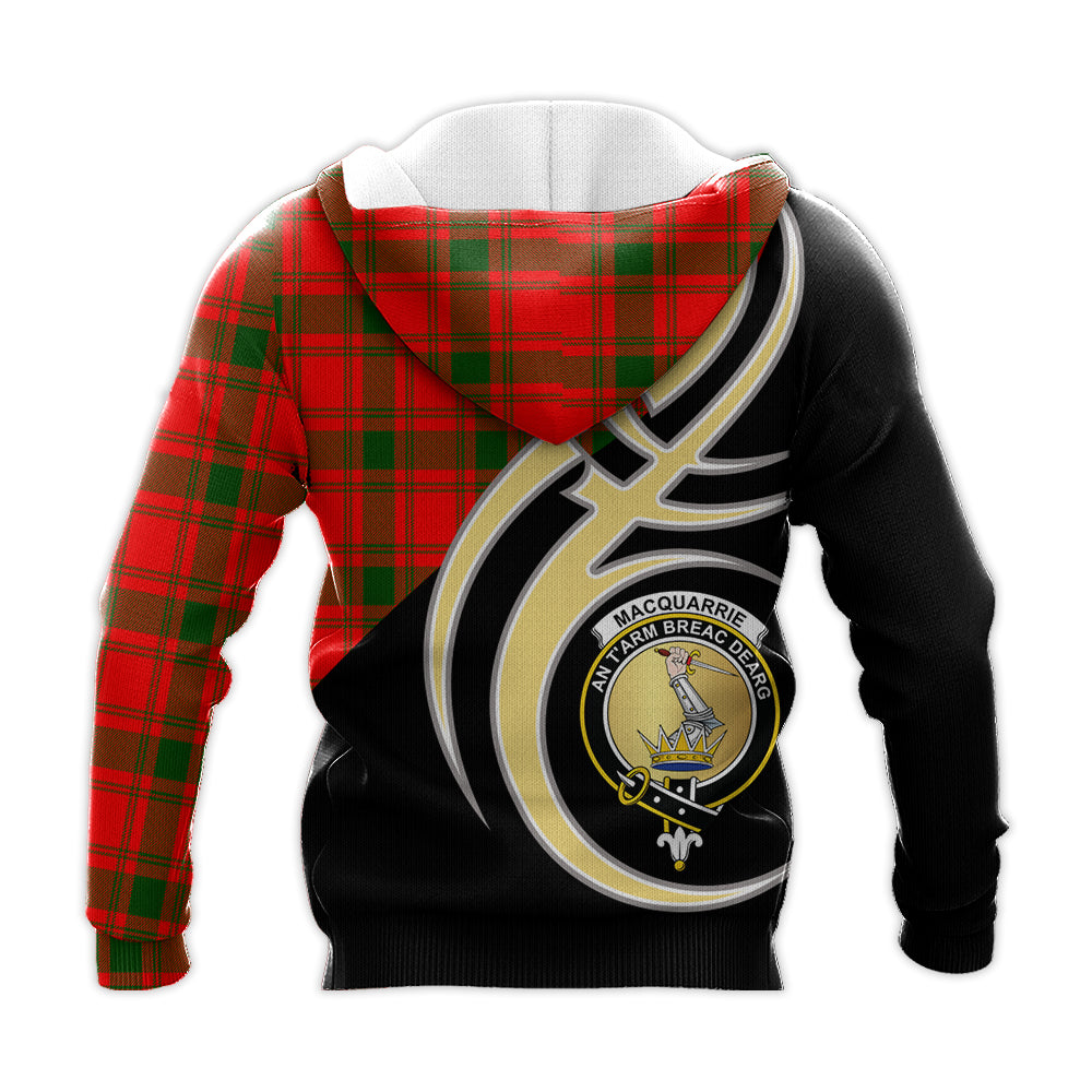 Printivon Macquarrie Modern Clan Believe In Me Crest Tartan Knitted Hoodie Custom Your Text