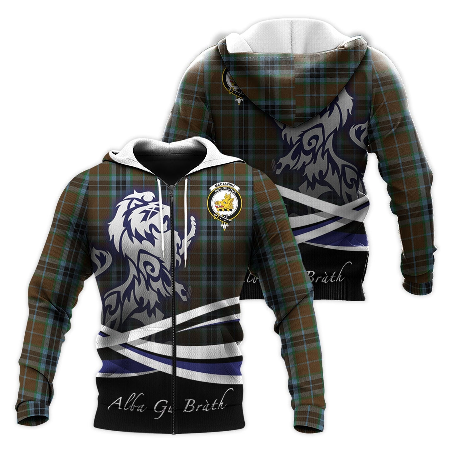 Printivon Mactavish Hunting Tartan Scottish Lion Hoodie