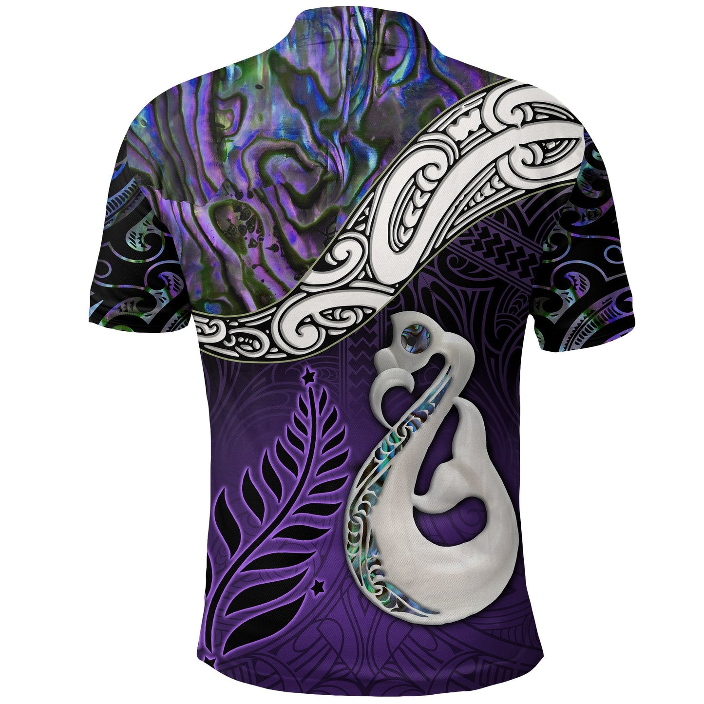 New Zealand Maori Polo Shirt - Manaia Paua Shell Glitter Purple