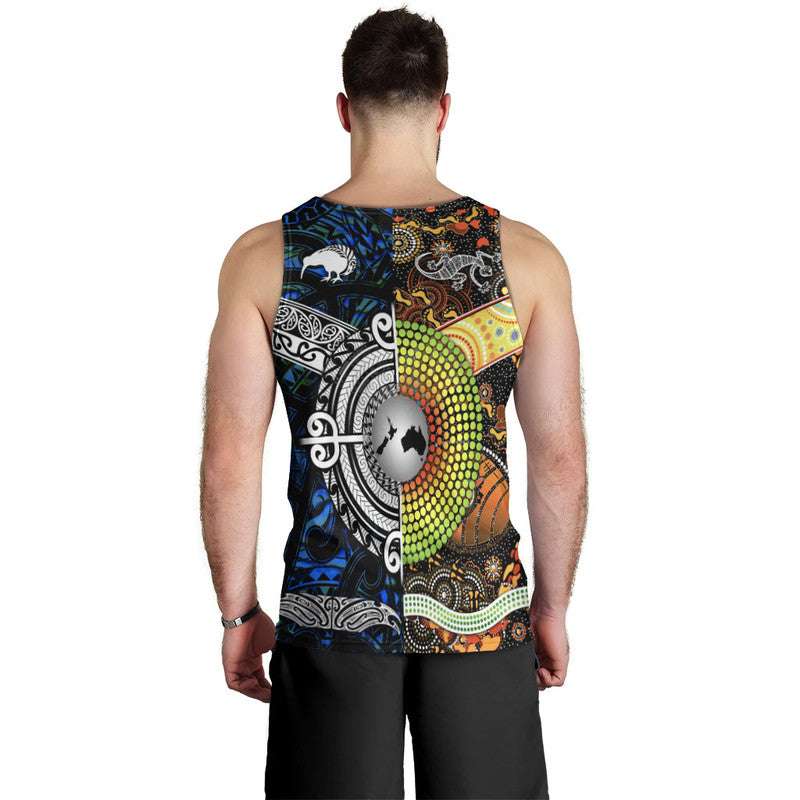 New Zealand Maori Aotearoa And Australia Aboriginal Men Tank Top Together Blue