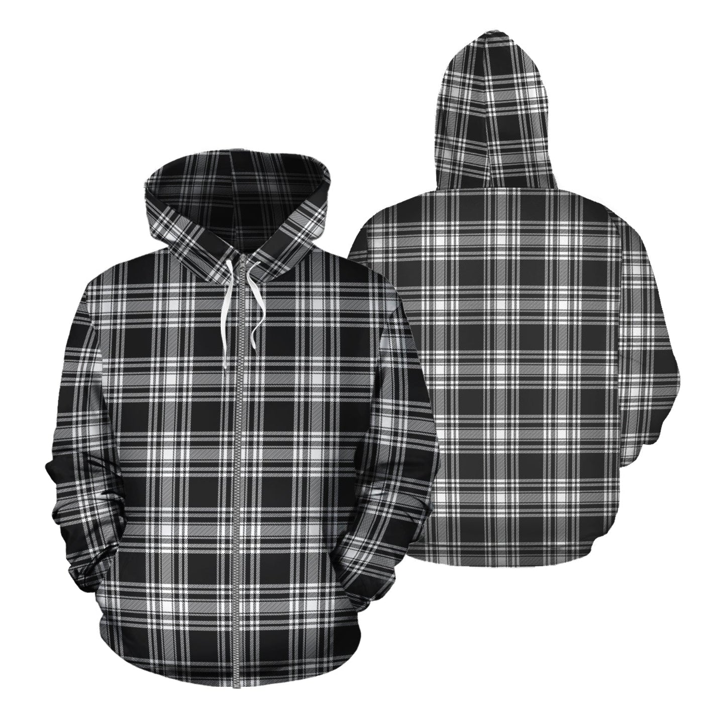 Printivon Menzies Black And White Tartan Hoodie