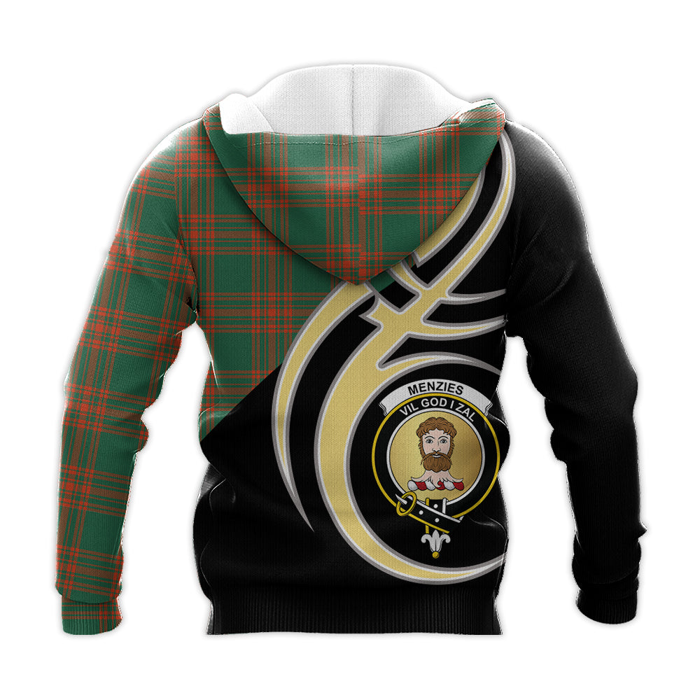 Printivon Menzies Green Ancient Clan Believe In Me Crest Tartan Knitted Hoodie Custom Your Text