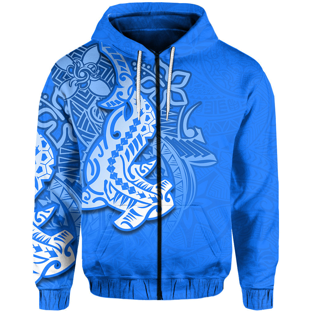 ( Personalised) Hammerhead shark Zip Hoodie Polynesian Blue Style