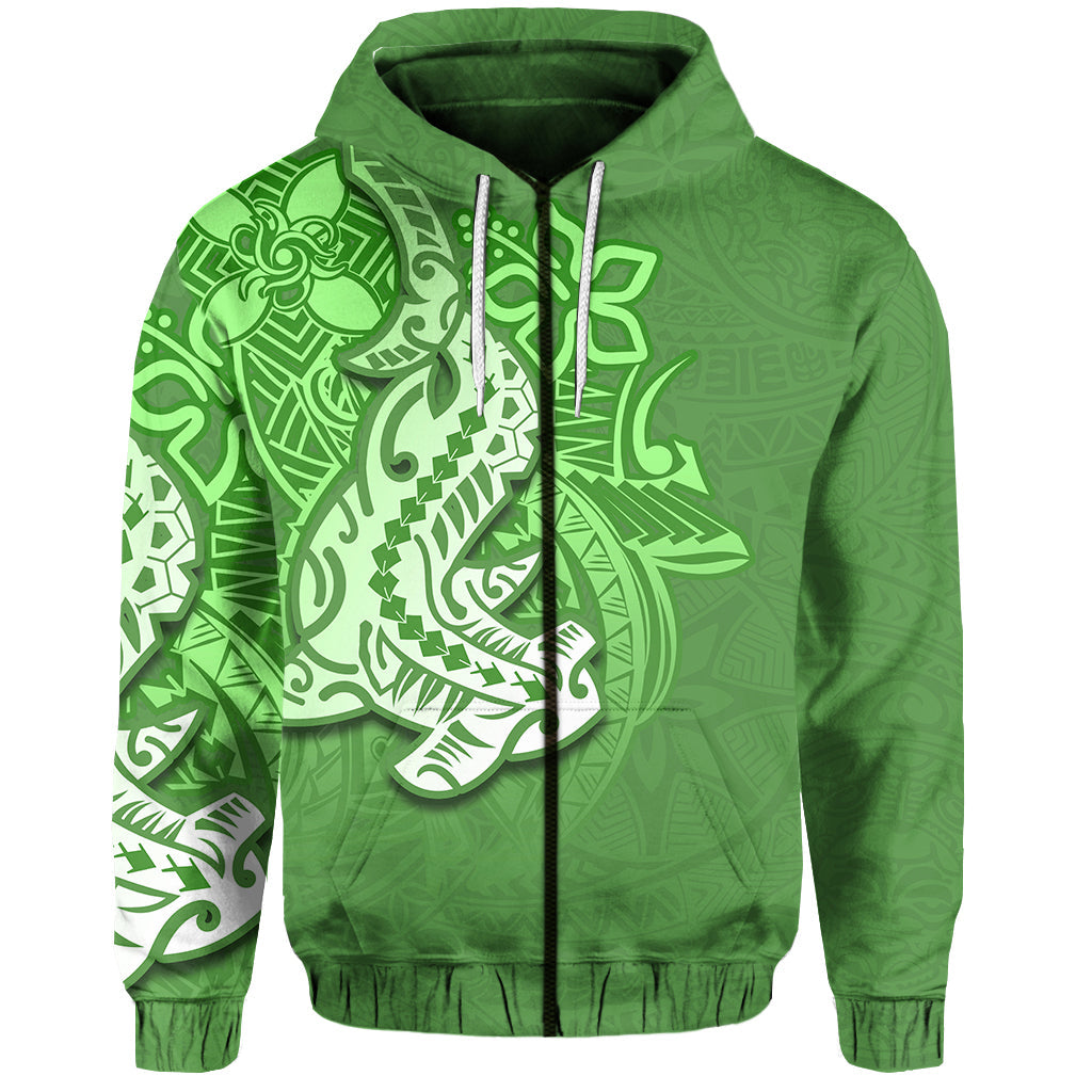 ( Personalised) Hammerhead shark Zip Hoodie Polynesian Green Style