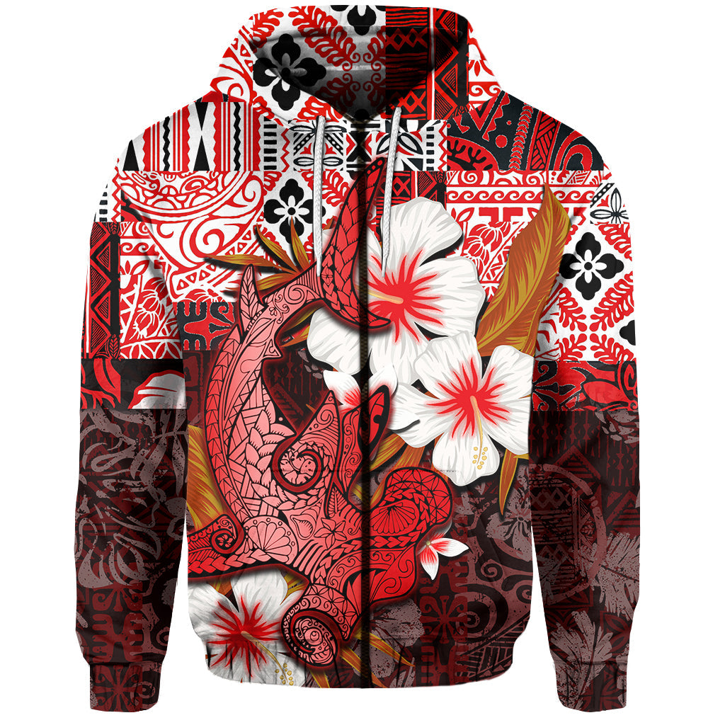 ( Personalised) Hammerhead shark Zip Hoodie Hawaii Style Red