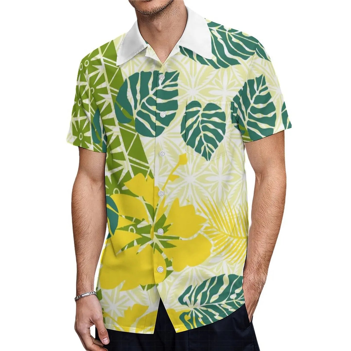 Polynesian Tribal Flowers Pattern Tropical Couples Matching Outfit Fishtail Skirt Dress And Shirt For Her Him