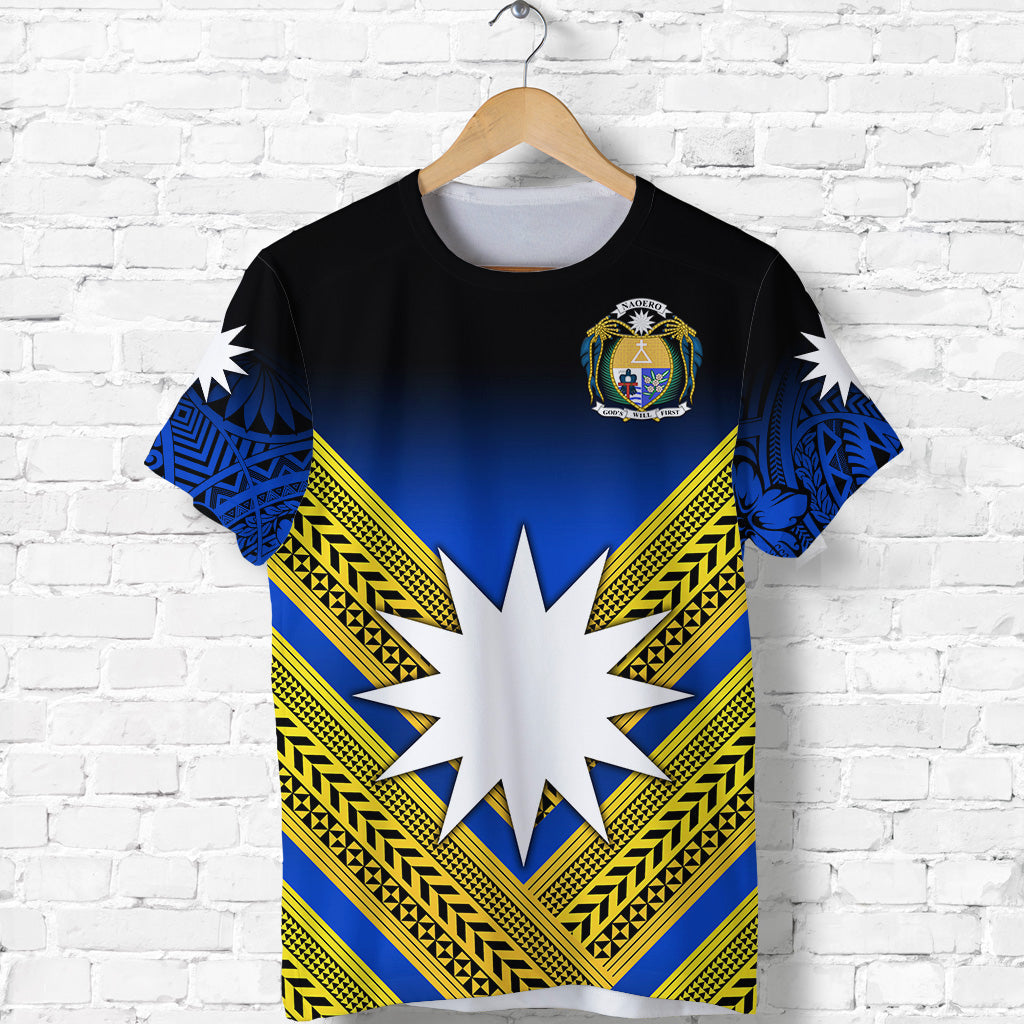 (Custom Personalised) Nauru Polynesian Flag T Shirt Creative Style Gradient Blue, Custom Text And Number