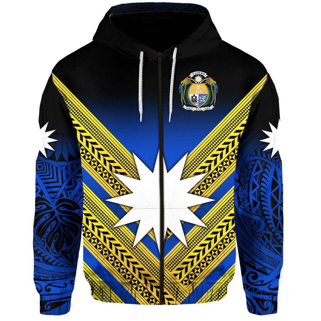Nauru Polynesian Flag Zip Hoodie Creative Style Gradient Blue