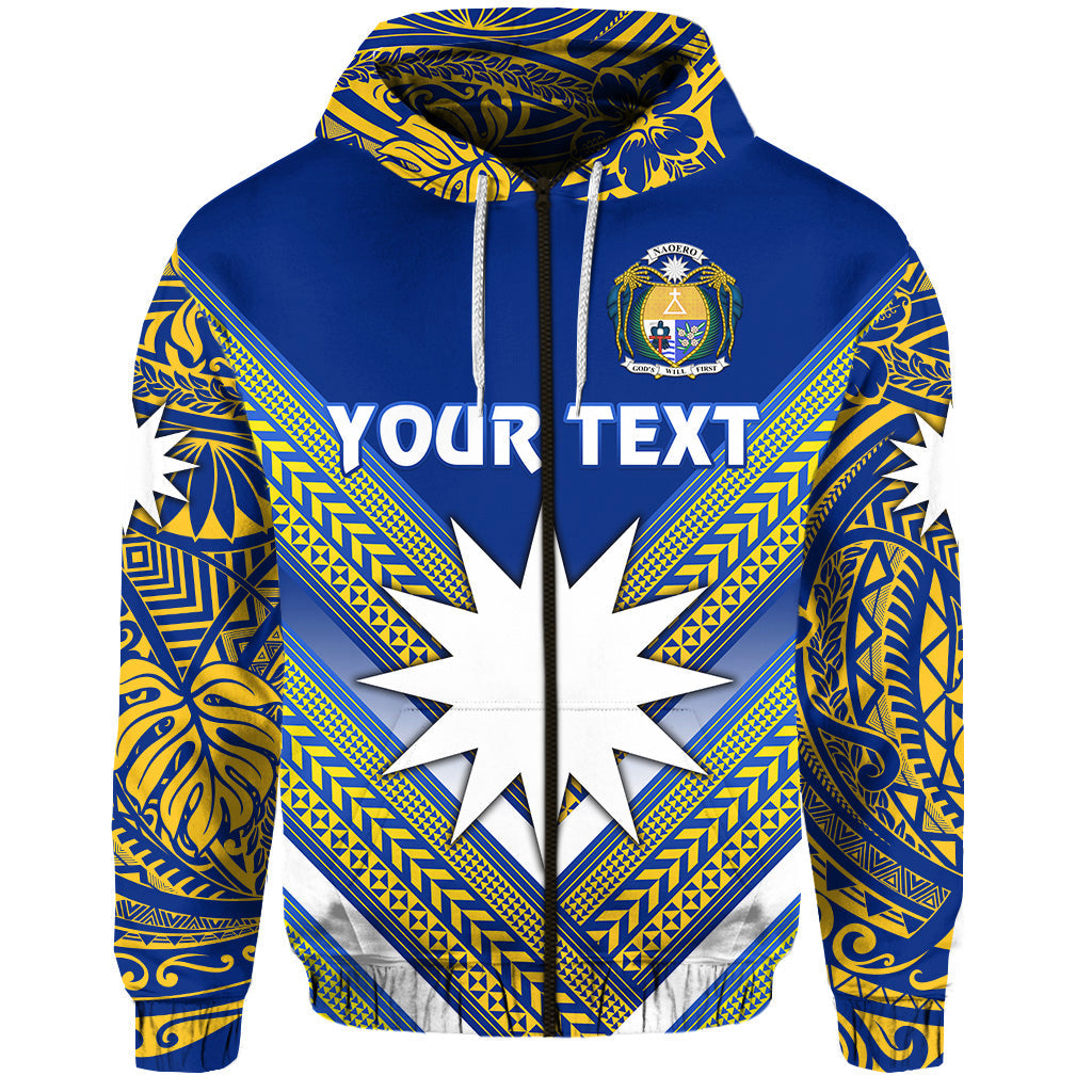 ( Personalised) Nauru Polynesian Flag Zip Hoodie Creative Style Blue NO.1
