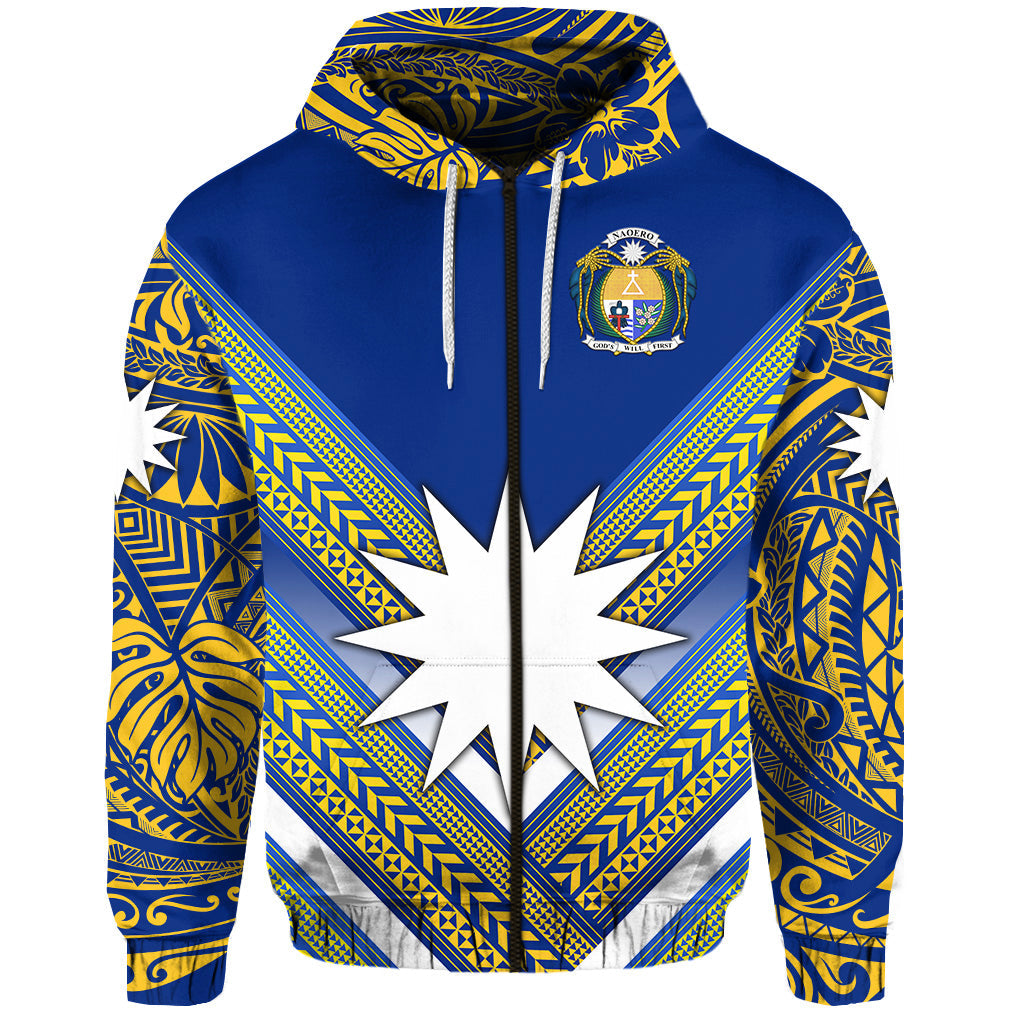 ( Personalised) Nauru Polynesian Flag Zip Hoodie Creative Style Blue NO.1, Text And Number