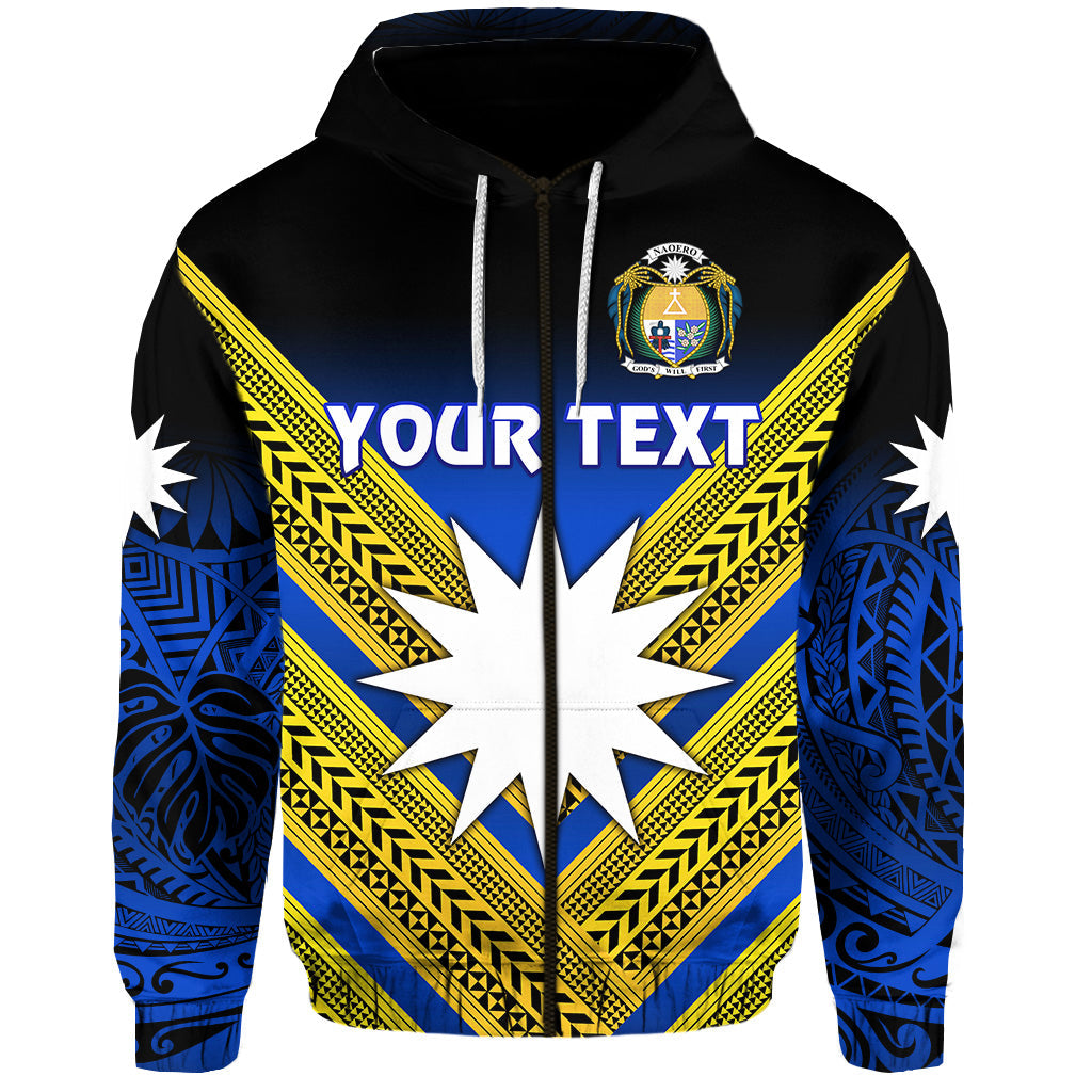 ( Personalised) Nauru Polynesian Flag Zip Hoodie Creative Style Gradient Blue