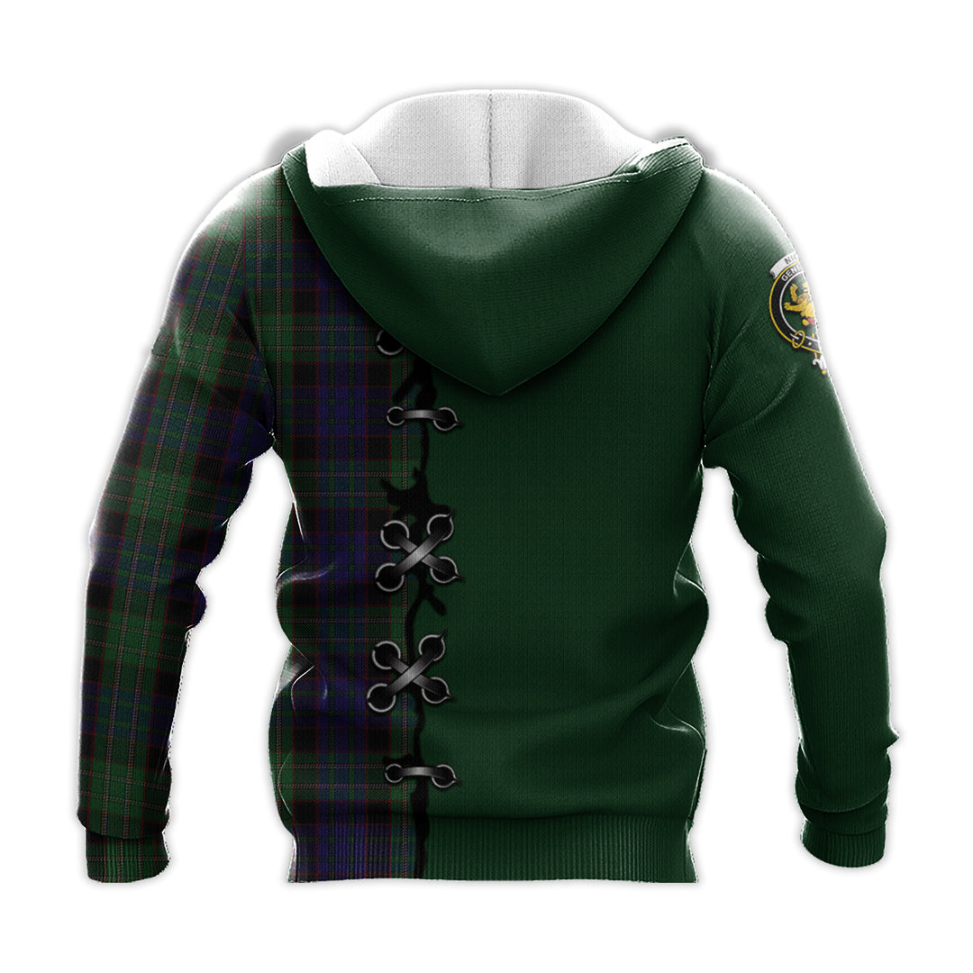 Printivon Nicolson Green Hunting Tartan Hoodie Lion Rampant And Celtic Thistle Style