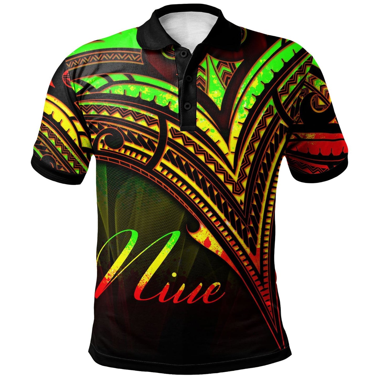 Niue Polo Shirt - Reggae Color Cross Style