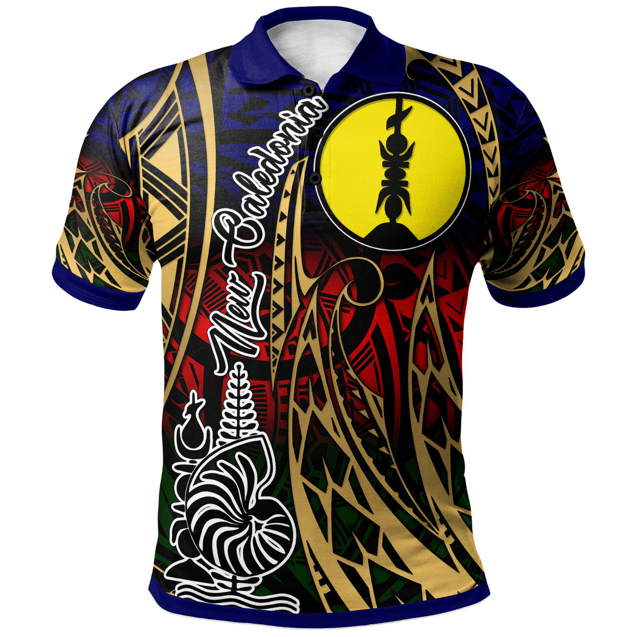 New Caledonia Polo Shirt - New Caledonia Flag Coat Of Arms Polynesian Pattern Polo Shirt