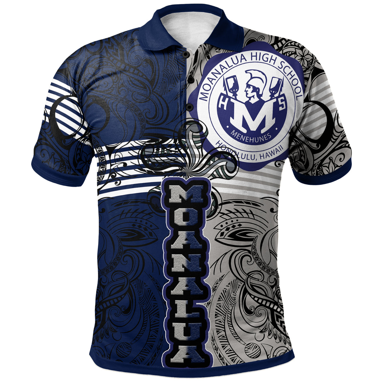 Hawaii Moanalua High School Polo Shirt - Moanalua High School Polynesian With Falcon Pattern