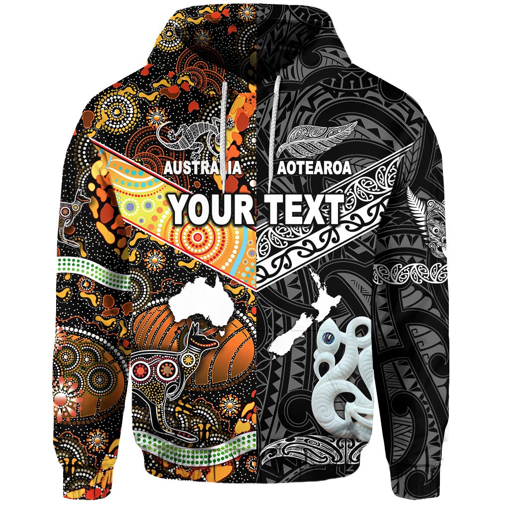 ( Personalised) New Zealand Maori Aotearoa And Australia Aboriginal Hoodie Together Black